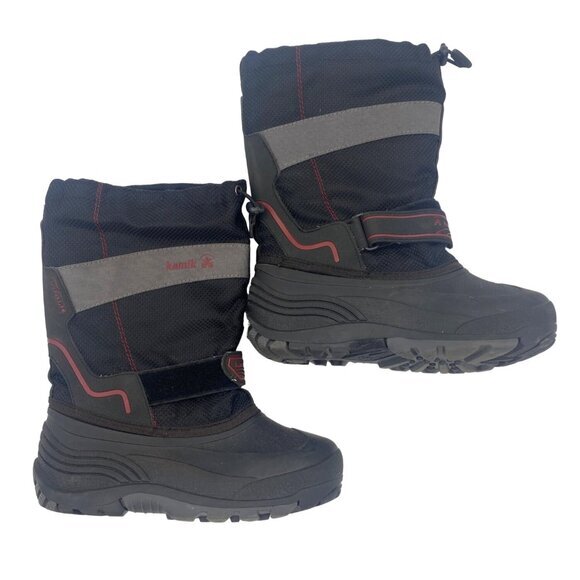 KAMIK Waterbug Winter Boot Kid SZ 5 Black Red Waterproof Snow Collar Hook & Loop - Picture 1 of 7